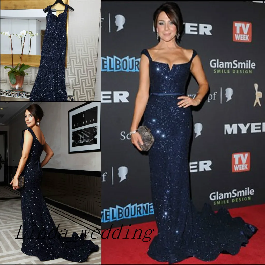 Frete Grátis Kate Ritchie Vestidos de Noite Do Vintage Azul Marinho Sem Mangas Sexy Lantejoulas Até O Chão Formal Especial Longos Vestidos de Noite