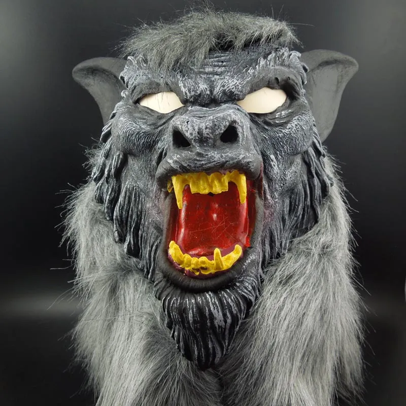 Im Angebot Halloween-Maske Gruseliger schwarzer Wolf, gelbe Zähne, heftiger Wolf mit offenem Mund, Horror-Tiermaske, kostenloser Versand