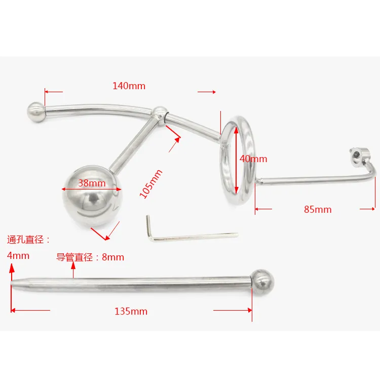 New Male Stainless Steel adjustable Anal plug Butt beadscatheter with cock penis ring cage Chastity belt Device BDSM Sex toys A056318933