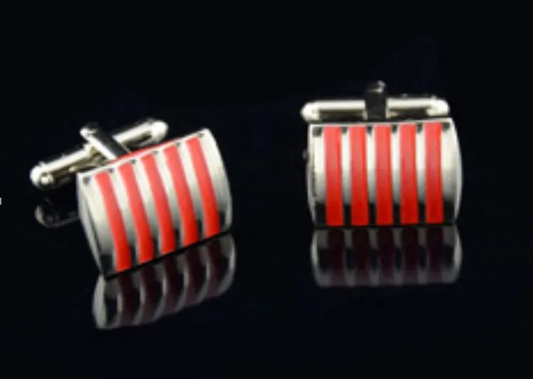 Red And Black Stripe Rectangle Cufflinks Without French Cuffs For