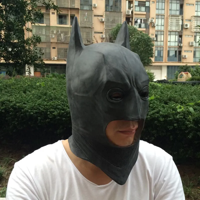على Cosplay Batman Masks Dark Knight vel head Full Batman LaTex Mask Hood Silicone Halloween Party Black Mask Hero CO42929215840059