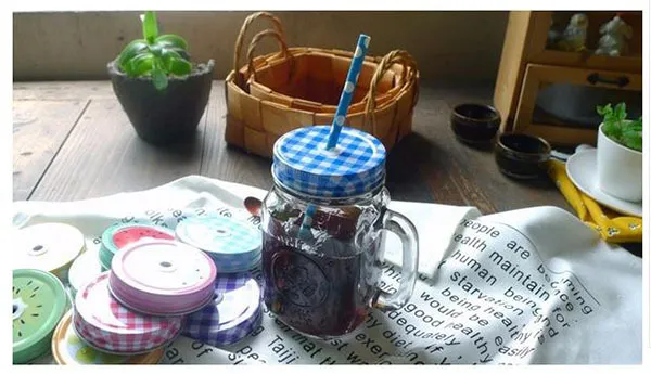 Szeroki Usta Mason Jar Pokrywa Standard Szklany Kubek Czapki 70mm Mix Kolory Dekoracyjne Kanżne Okładki Party Bar Narzędzia Do Pije Water Coffee Herbata Kubek butelka