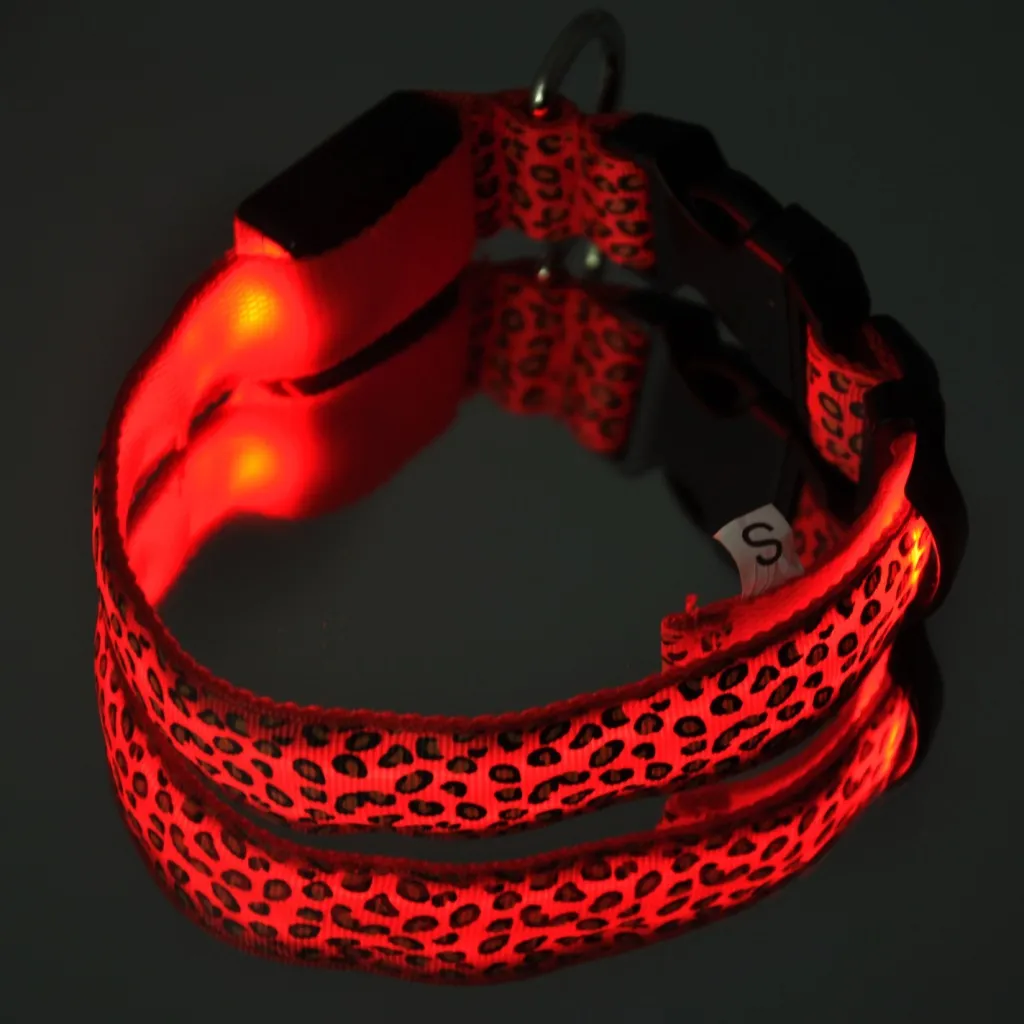 Sexy Leopard Print LED Dog Collars LED Pet Flashing Collars Nylon 3 Size 