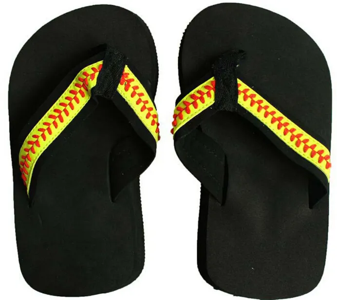 Softball amarelo flip flop chinelos sandálias womens beach sports slippers