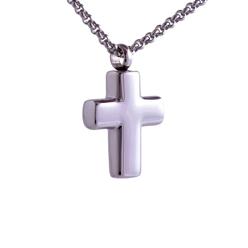 316L Rostfritt stål Lockets Silver Small Cross Urn Pendant Ash Halsband Keepsak Smycken Öppningsbar Sätt i parfym eller notera Klassiska Högpolerade Smycken