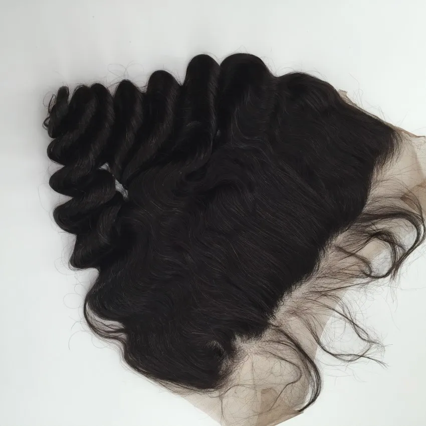 Europäischer Spitzen-Frontverschluss von Ohr zu Ohr mit Babyhaar, 33 x 15 cm, Top Interlovehair, locker, lockig, 25–50 cm, natürliche Farbdichte 130 %.