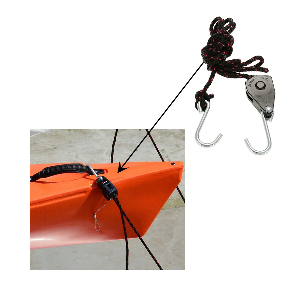 Hot New 8ft Canoa/Kayak Barca Easy Bow-Stern Tie Down Accessori cinturino di poppa Cricchetto con corda e gancio D534