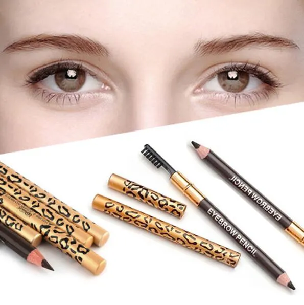 5 Colors Women Waterproof Double-use Eyebrow Pencil Leopard Shadow To Eyebrow With Brush Make Up Cheap eyebrow pencil Free Shipping