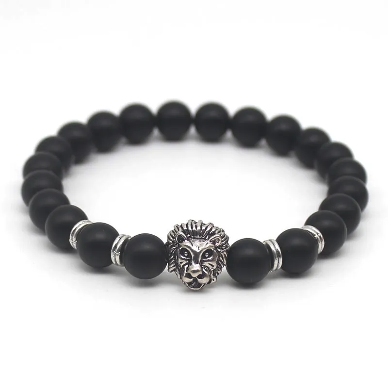 Groothandel leeuw hoofd kralen tribunes armbanden sieraden zwarte lava stenen armband voor mannen vrouwen