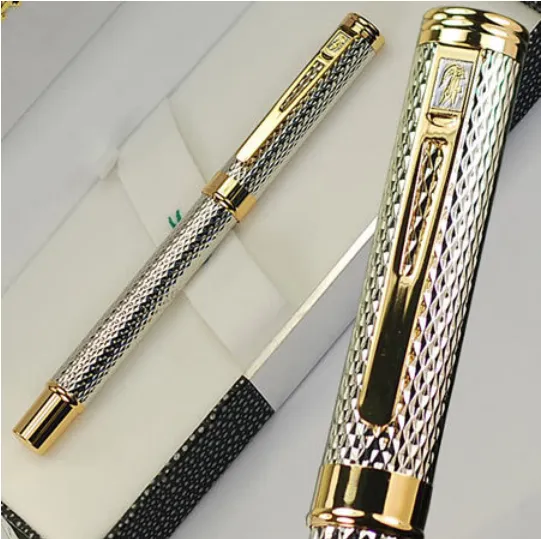 Högkvalitativ krokodil Märke M NIB Silver Metal Fountain Pen Office Stationery Supplies Skriva Business Present Bläckpennor