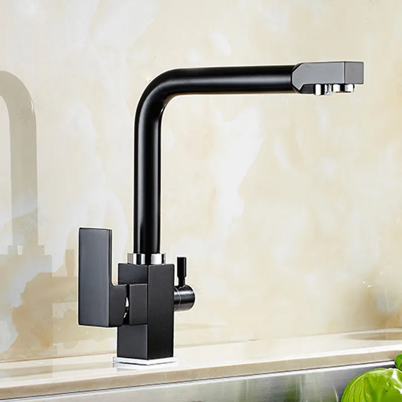 Dubbla handtag Kökkran med Copper Chrome Matte Black and Tri Flow Sink Mixer Osmosis 3 Way Water Filter Tap283i