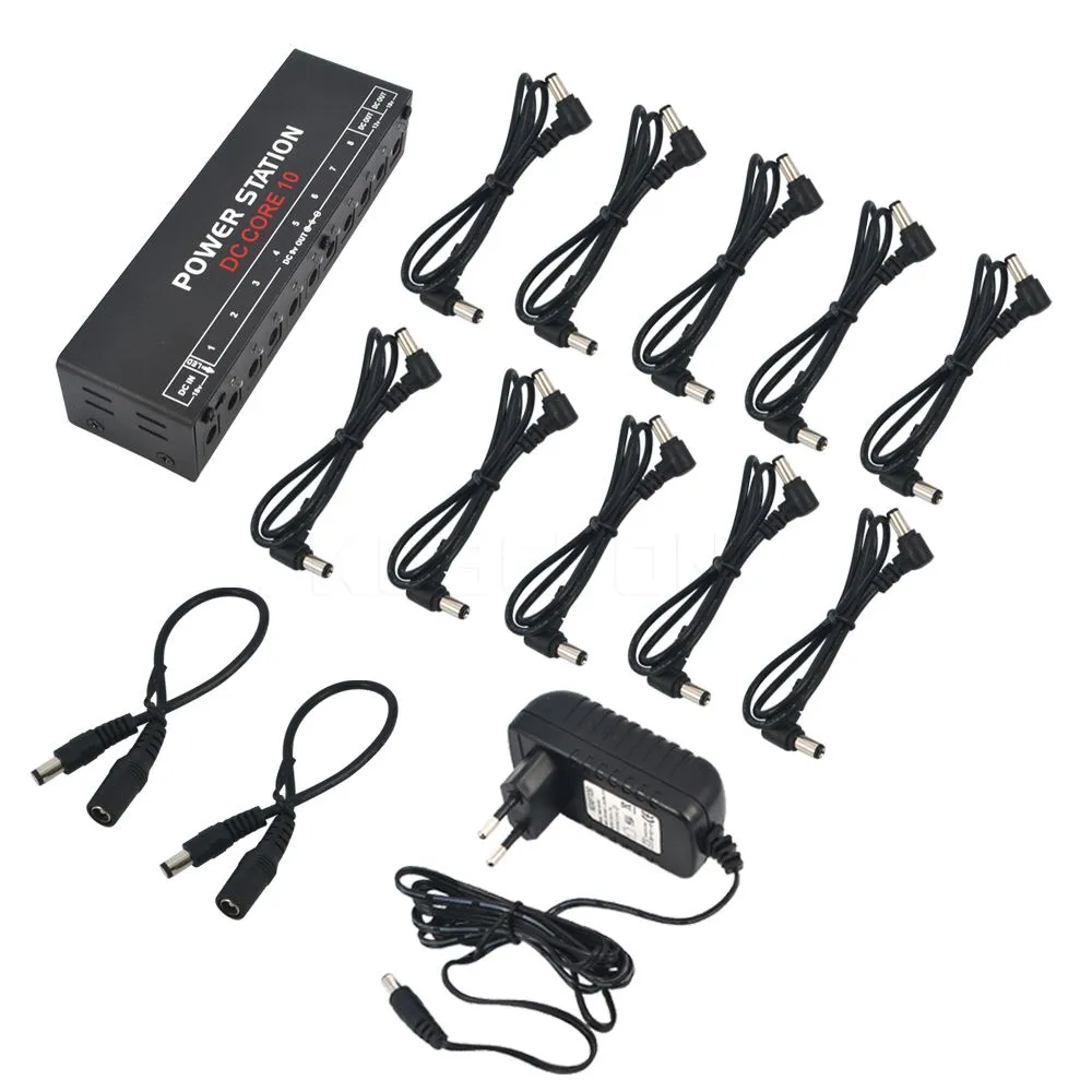 Freeshipping Mini fuente de alimentación Power Station DC CORE 10 para pedal de efectos de guitarra de 9 V 12 V 18 V con diez salidas aisladas + cables Enchufe de EE. UU.