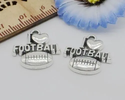 Gratis 100pcs antikvitet Silver Jag älskar fotboll hjärta charm hängsmycke för smycken gör 20x18mm
