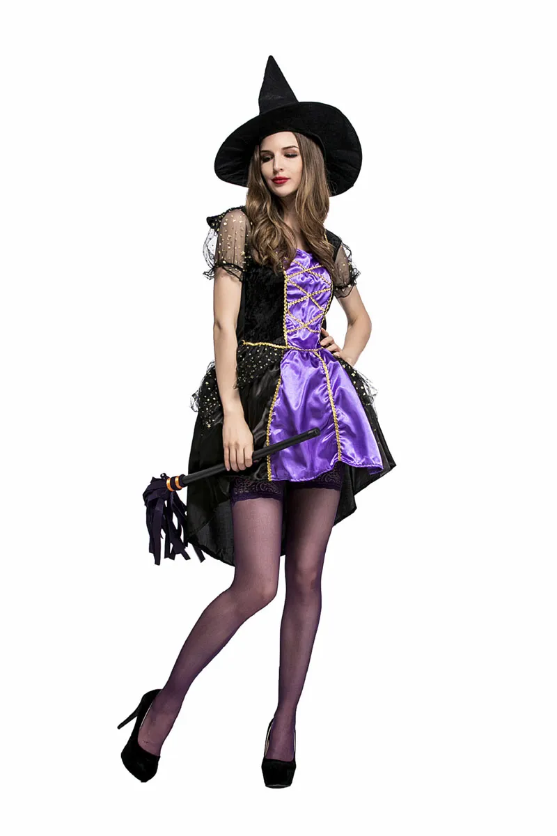 Exclusive Dovetail Witch Dress Women Halloween Magician Cosplay Costume Sexy Fairy Tale Elf Dress With Hat