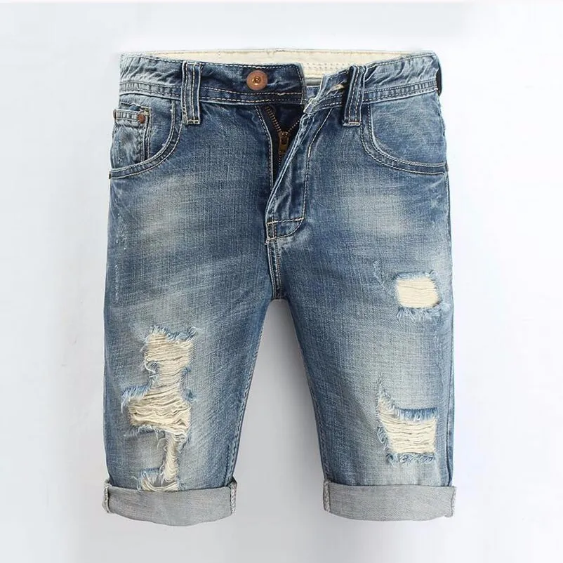 Jeans da uomo 2016 Estate Casual Uomo Jeans Shorts Foro di alta qualità moda ginocchio strappato Jean per gli uomini pantaloni di marca Pantaloncini