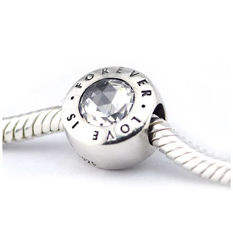 Passend für Pandora-Charm-Armbänder, 100 % 925er Silber, runde Perlen, Love is Forever-Charm, Damenschmuck, Valentinstagsgeschenk, DIY-Herstellung für Frauen