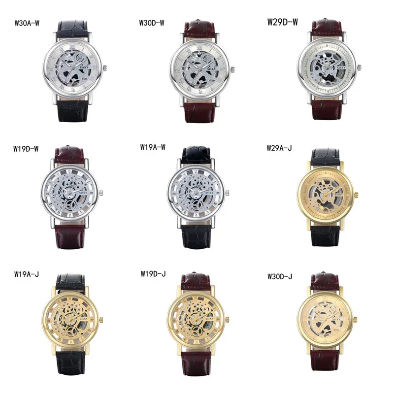 Beste Gift Quartz Polshorloges Mode Business Strap Watch, Power Reserve Hollow Analoge Modellen Mens Horloges 6 stuks Veel Mix Kleur DFMWH6