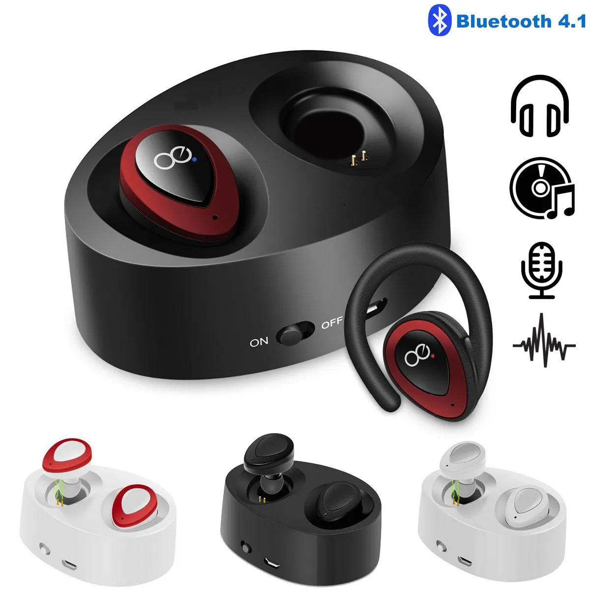 Mini TWS K2 Wireless Twins Bluetooth Stereo In-Ear Headset Earphones Earbuds Headphone with Charging Socket Headset