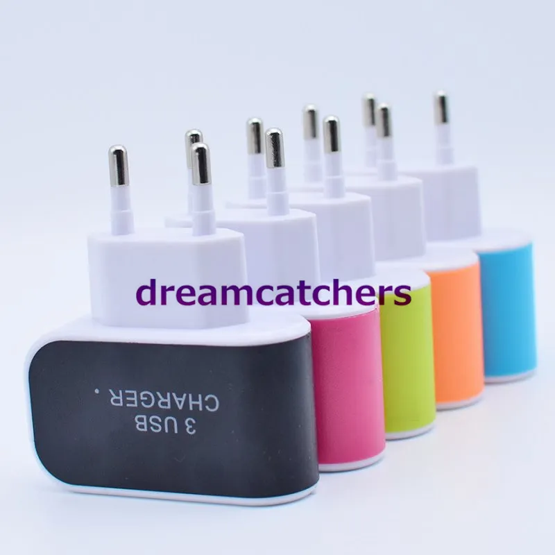 5V 1A Candy EU US Plug 3 port USB Wall Charger Universal Travel AC Home Convenient Power Adapter colorful for iphone 6s Samsung S7 HTC LG