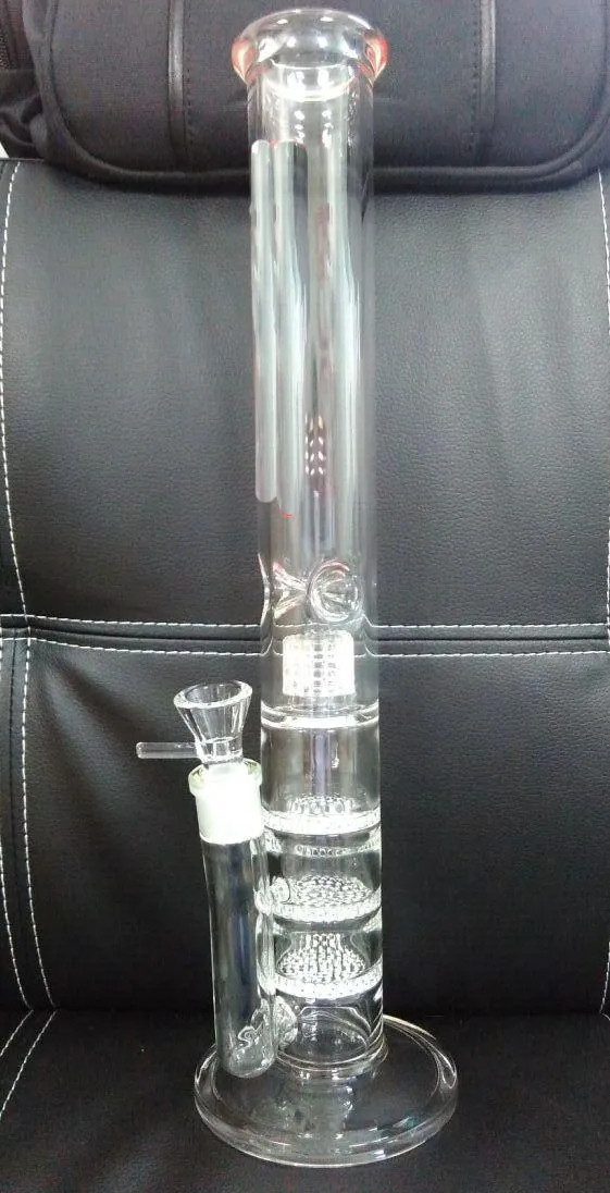 clearance sale 17.5 inch glass bong with 3 Waffle honeycomb disk filter 18mm tyre water filter 
