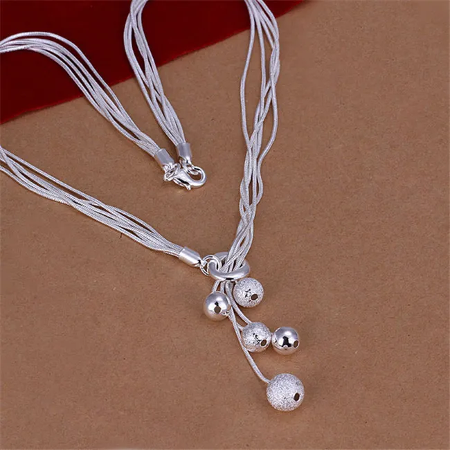 Offre spéciale petit O suspendu sable clair perle collier plaqué argent sterling STSN222, vente en gros mode 925 chaînes en argent collier