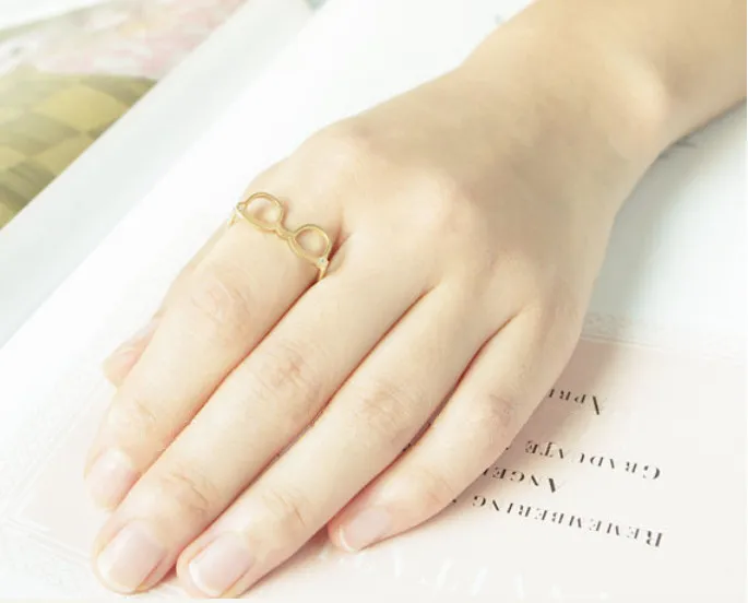 Min Rose Gold plated Geek Jewelry Unusual Cute Glasses Rings Punk Cool Dainty Midi Ring Women Men Jewelry R3008