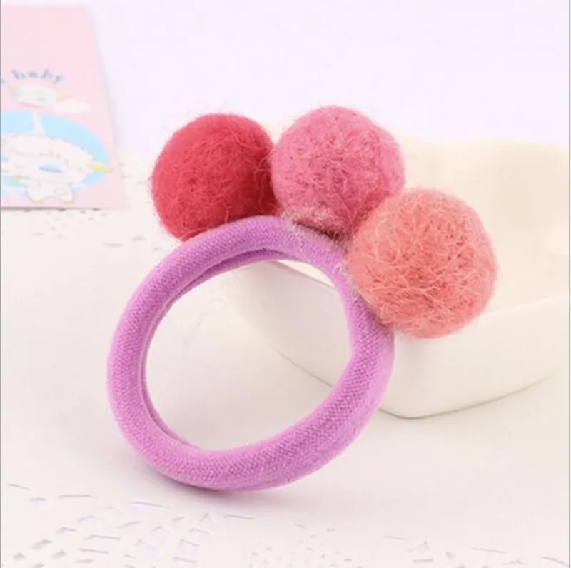 Korea Girls Handmade Wool Felt Ball Hair Rope Ring Band Pompom Cotton Hair Circle Fluff Hair Aaccessories