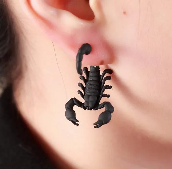 New Fashion Punk Black Gold Silver bizarre Animal Scorpion Stud Earrings For Women brincos Jewelry HJIA587