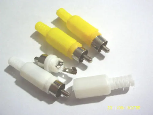 50 pcs de solda RCA PLUG conector de áudio e vídeo amarelo e branco