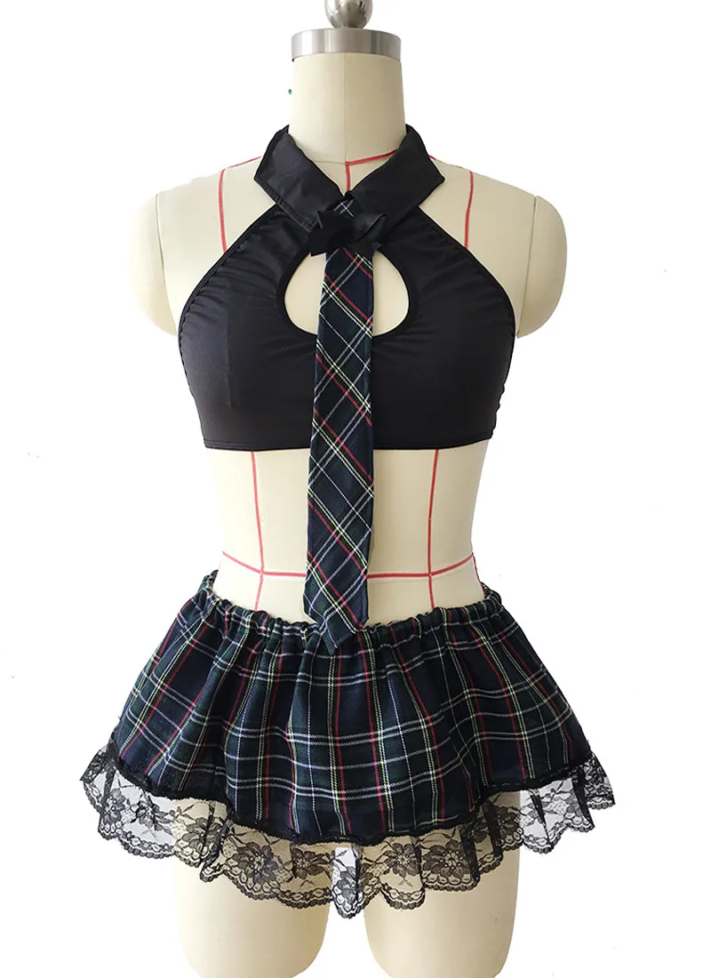 Big Size 3XL 4XL5XL Sexy School Girl Cosplay Costume Erotic Lingerie Set with Tie Top Mini Plaid Skirt Fancy Game Party Uniform