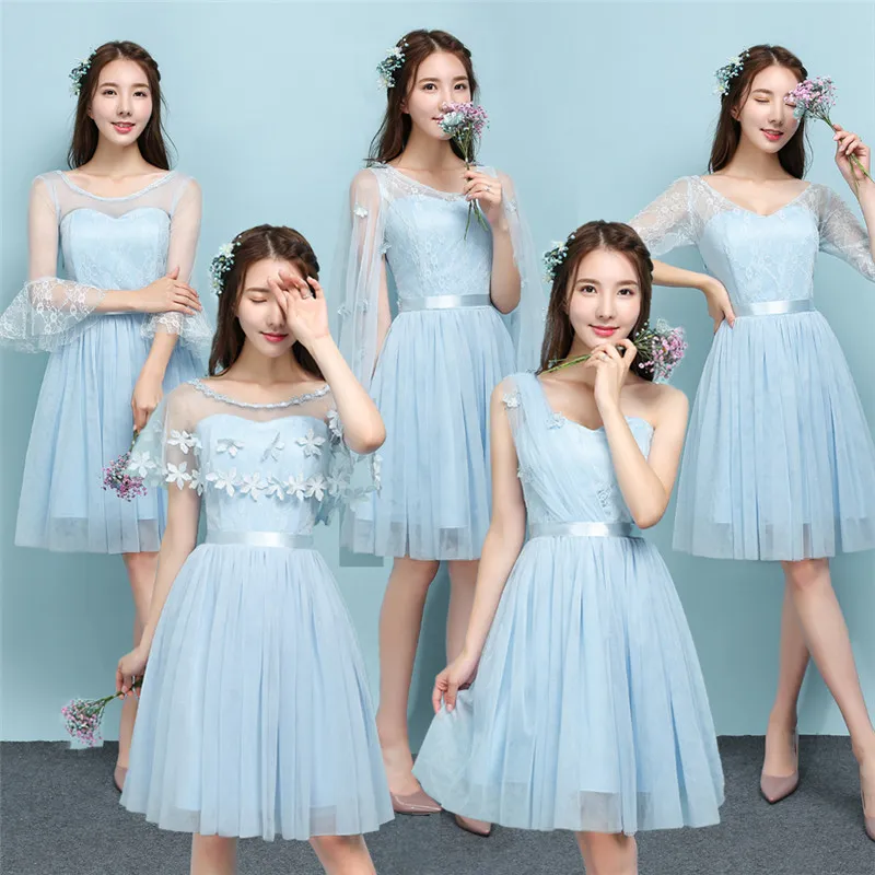 2018 nuevos vestidos de dama de honor corto azul cielo mujeres boda fiesta de graduación cóctel 2018 nuevos vestidos de dama de honor corto azul cielo mujeres boda fiesta de graduación cóctel