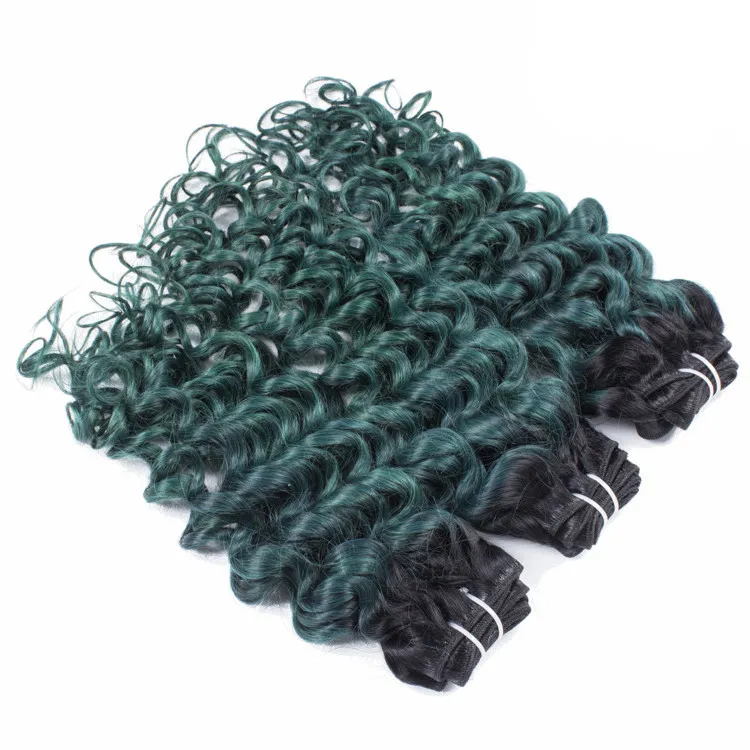 Estensione dei capelli dell'onda profonda verde bicolore 3 pacchi Trama dei capelli umani vergini peruviani dell'onda profonda riccia verde Ombre 3 pezzi / lotto