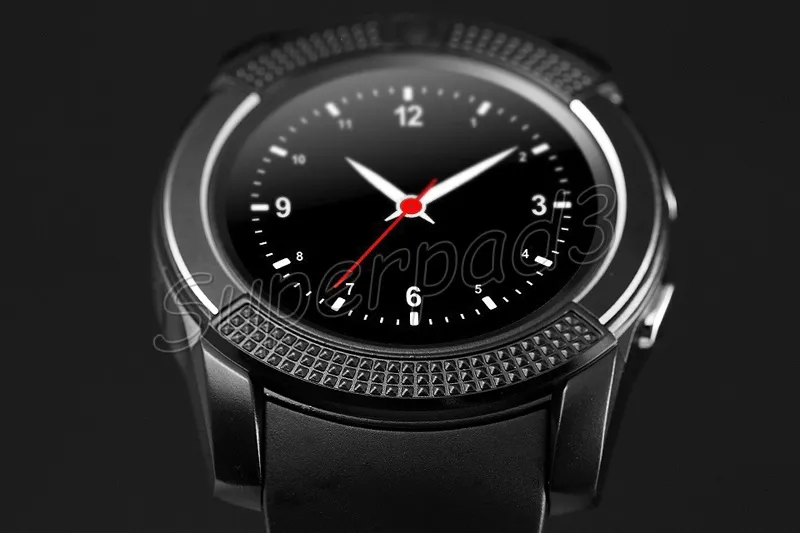 V8 smartwatch relógio com slot para cartão sim tf bluetooth para apple iphone telefone android gsm relógio 0.3mp câmera web navegação sono rastreador