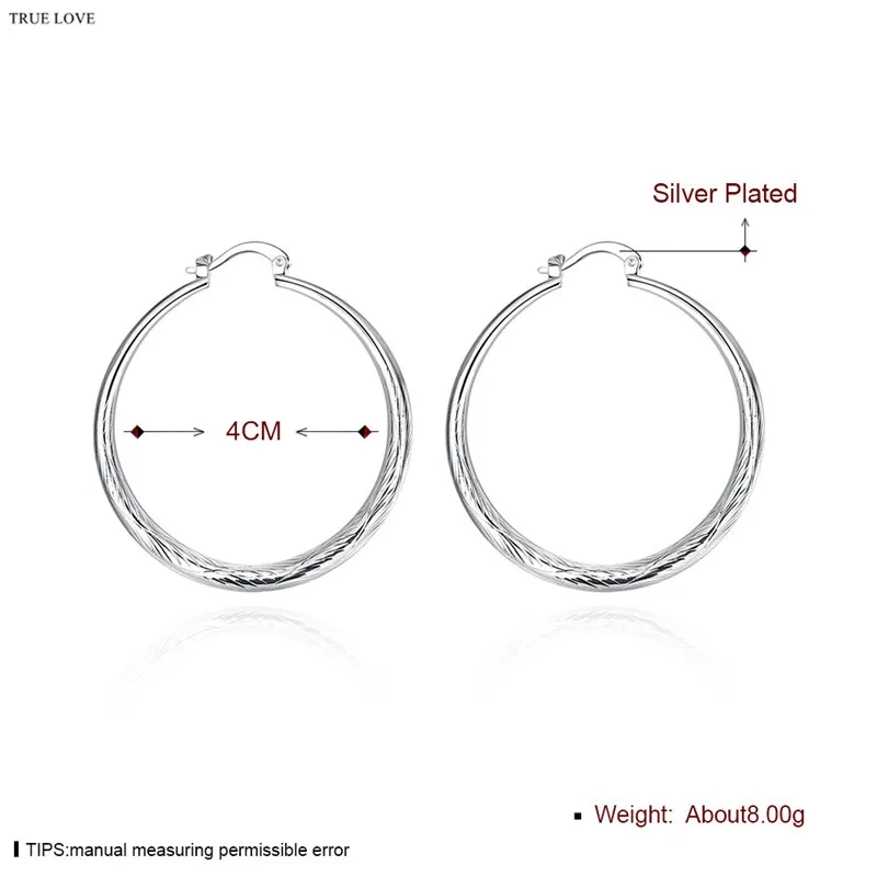 Fashion Hoop Örhängen 925 Silver Smycken Diameter 4cm Classic Charm Design Cool Street Style Europe Hot Gratis Frakt Billiga Partihandel