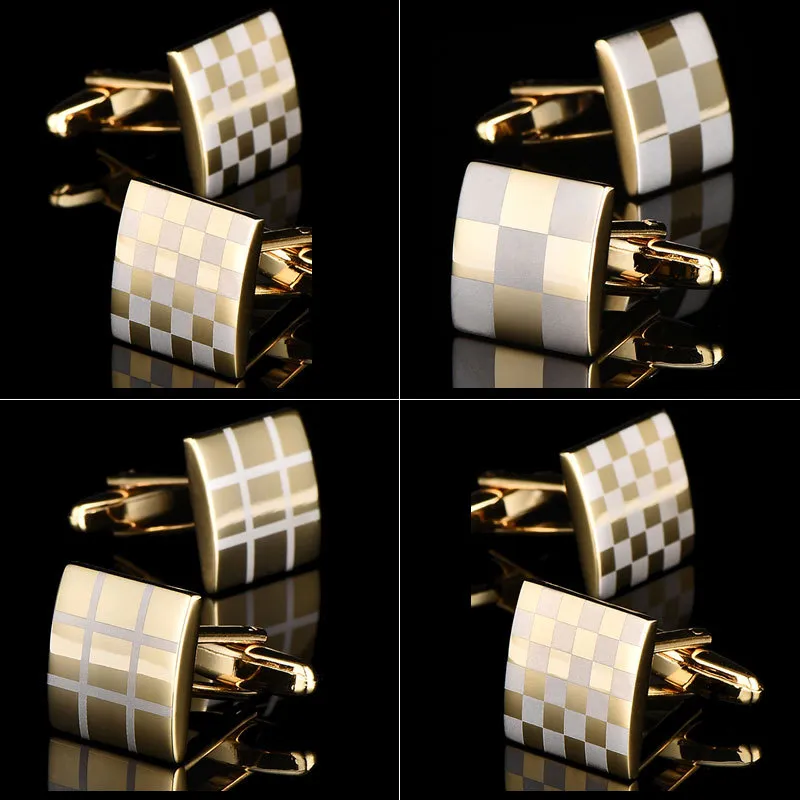 Novo Padrão de Ouro Abotoaduras 3 cor quadrado Cufflink 16mm Francês Cuff Links para o casamento do Dia dos Pais Presente de Natal