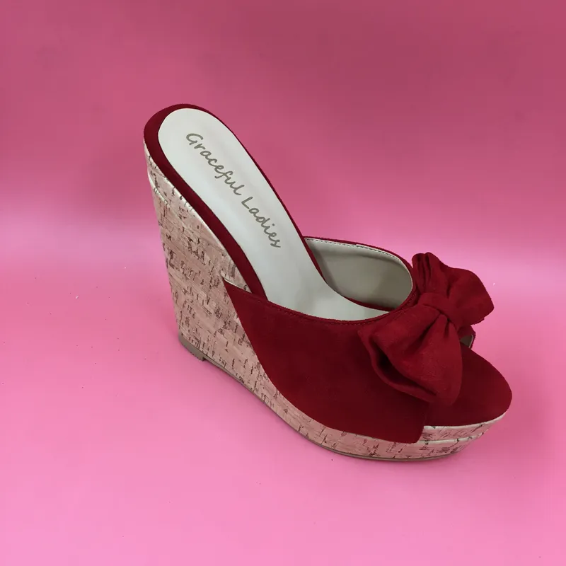 Summer Wedge Sandals Red Real Image Wedge Wedding Shoes For Bridesmaids
