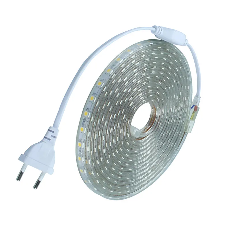 220 V LED Flexibe Tape SMD5050 LED Strip met Power EU Plug 60 LED / M IP67 Waterdichte Outdoor Woondecoratie String Verlichting Gratis verzending