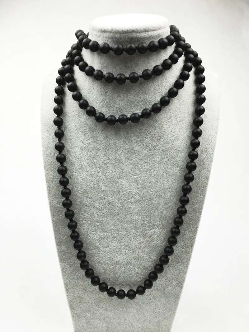 ST0312 Black Necklace Long Size Matte Black Onyx Necklace Making 60 inches Knotted Necklace for women mala Jewelry