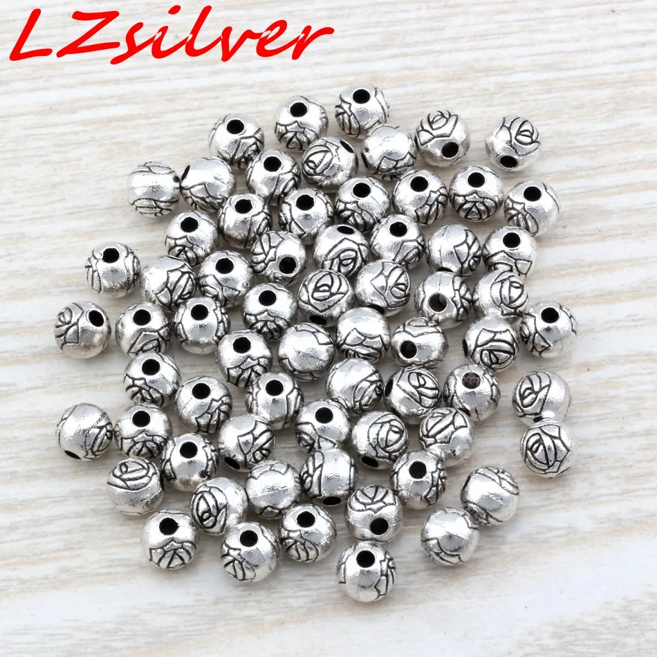 Mic Antik Silver Zinc Alloy Flower Round Spacer Pärlor 6x5.5mm DIY Smycken D24