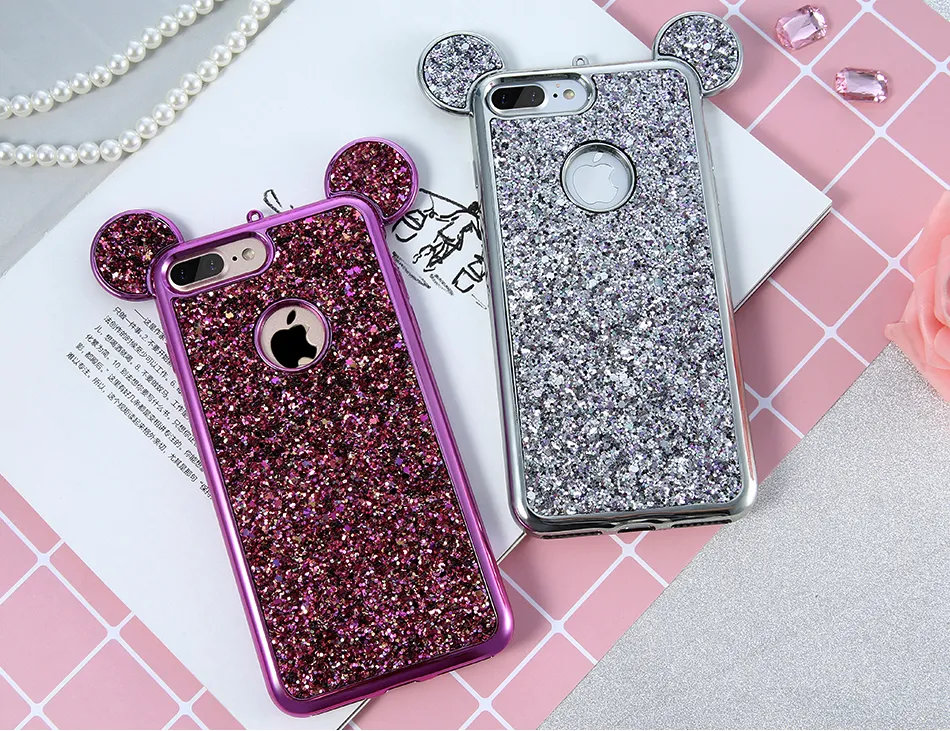 BLING SILICONE CASE för iPhone 6 6s 7 7 Plus Cover 3D Cartoon Pattern Ultra Thin Case för iPhone7 iPhone 5 5S SE