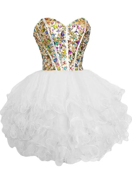 Frisada De Cristal Organza Homecoming Vestido Com Babados 2020 Querida Vestido de Baile Vestido de Festa Na Altura Do Joelho Vestidos de Baile