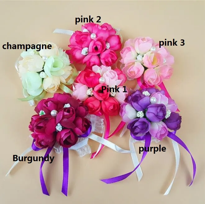 2017 Real 8cm Boutonnieres Wedding Prom Wrist Corsage With Bracelet Bride Flowers Decorative Flowers wreaths HJIA198