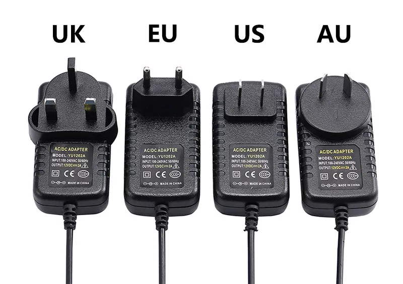 10 sztuk z chipem IC AC 100-240V do DC 12 V 2A Zasilacz Adapter 5.5x2.5mm Adapter do kamer CCTV LED Strip DHL Darmowa wysyłka