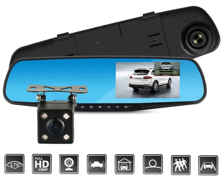 Hot Full HD 1080P Videocamera per auto Dvr Auto Specchietto retrovisore da 4.3 pollici Videoregistratore digitale Videocamera con doppia lente