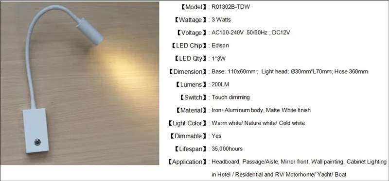 Dc12v 24v led touch dimmen rv leeslamp usb interface leeslamp, led