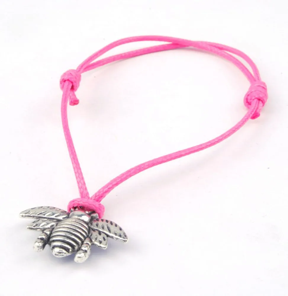 Heet ! 100 stks Antiek Zilver Zinklegering Bee Charms Wax Touw Verstelbare Armbanden