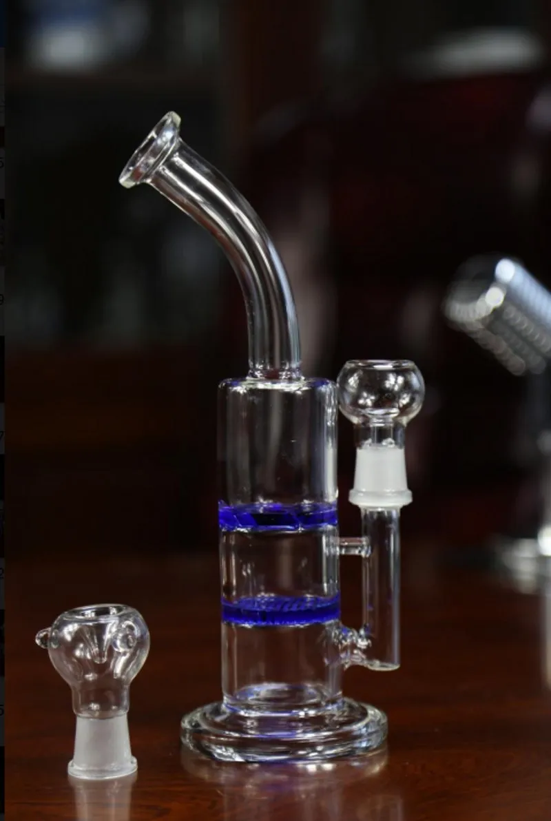 royal blue clear Bongs Water Pipes 18.8mm Joint Size Honeycomb Turbine Recycle Oil Rigs Glass Bongs Percolators Titanium Nail Hookahs