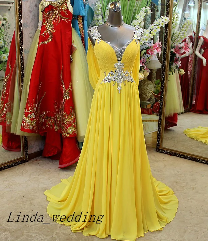 Emerald Green Yellow And Violet Evening Dresses New Arrival Floor Length Long Beaded Backless Formal Chiffon Party G272t