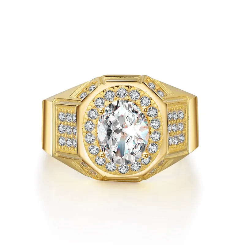 YHAMNI Mode Or Jaune/Or Blanc Couleur Bague De Luxe Or Rempli 2 Carat SONA CZ Diamant Hommes Bagues De Fiançailles De Mariage MJZ030