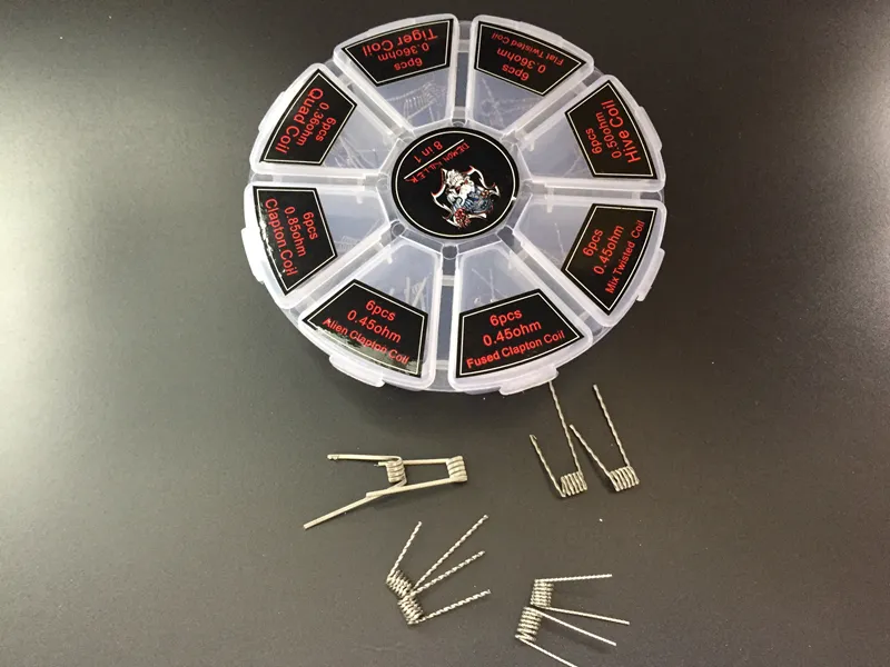 Demon Killer 8 en 1 Kit de coffret de bobines pré-construites Plat torsadé Fused clapton Hive fils d'enveloppe préfabriqués Alien Mix torsadé Tiger Quad